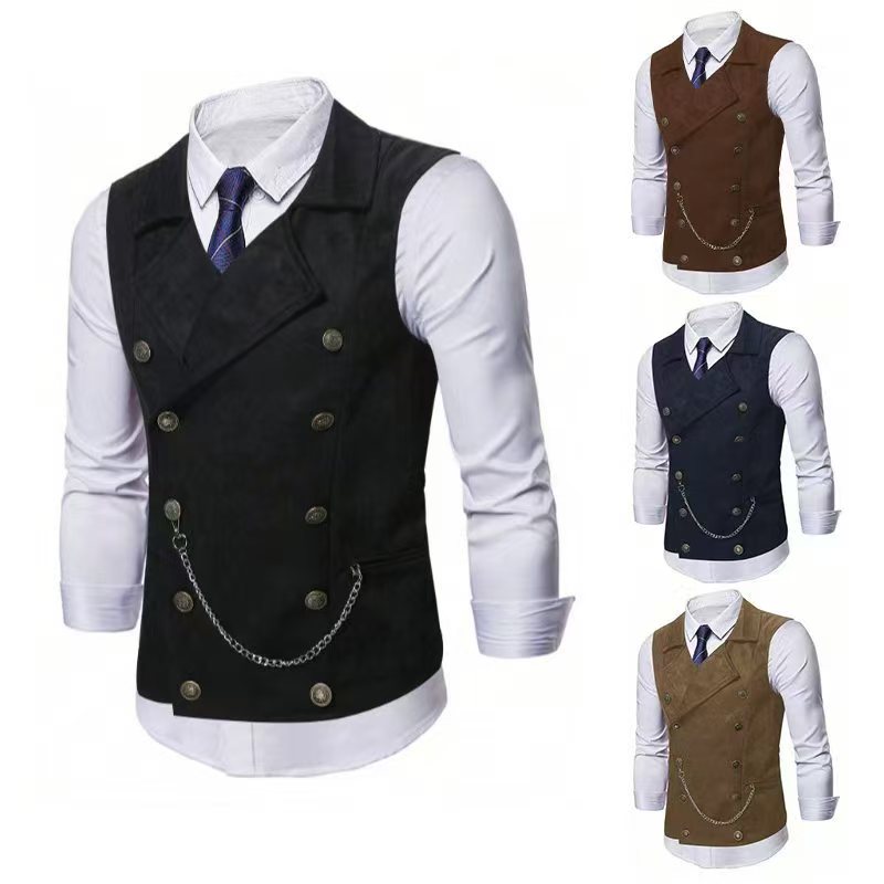 Men Formal Wear Vest - Men's Double Breasted Vest with Chain,