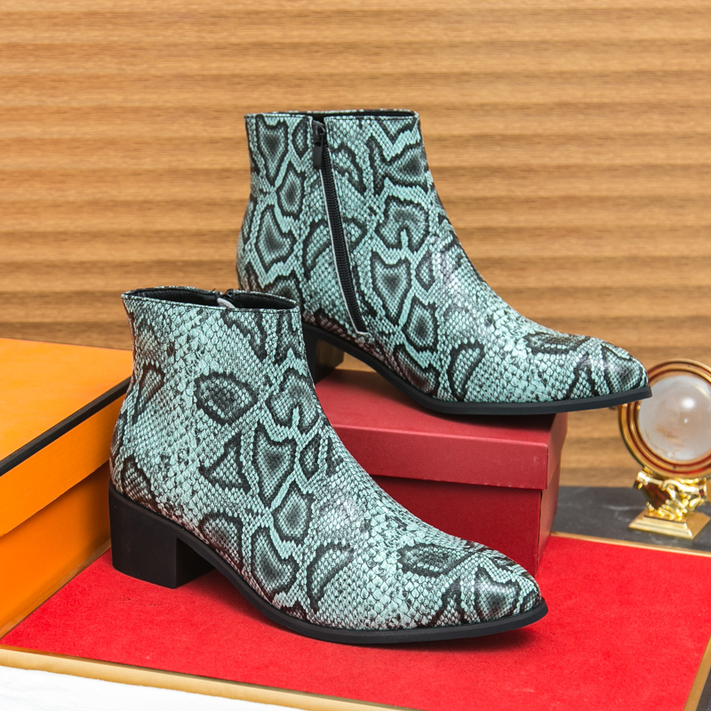 Men Formal Wear With Boots - Spring Serpentine Leather Printing Men Cowboy