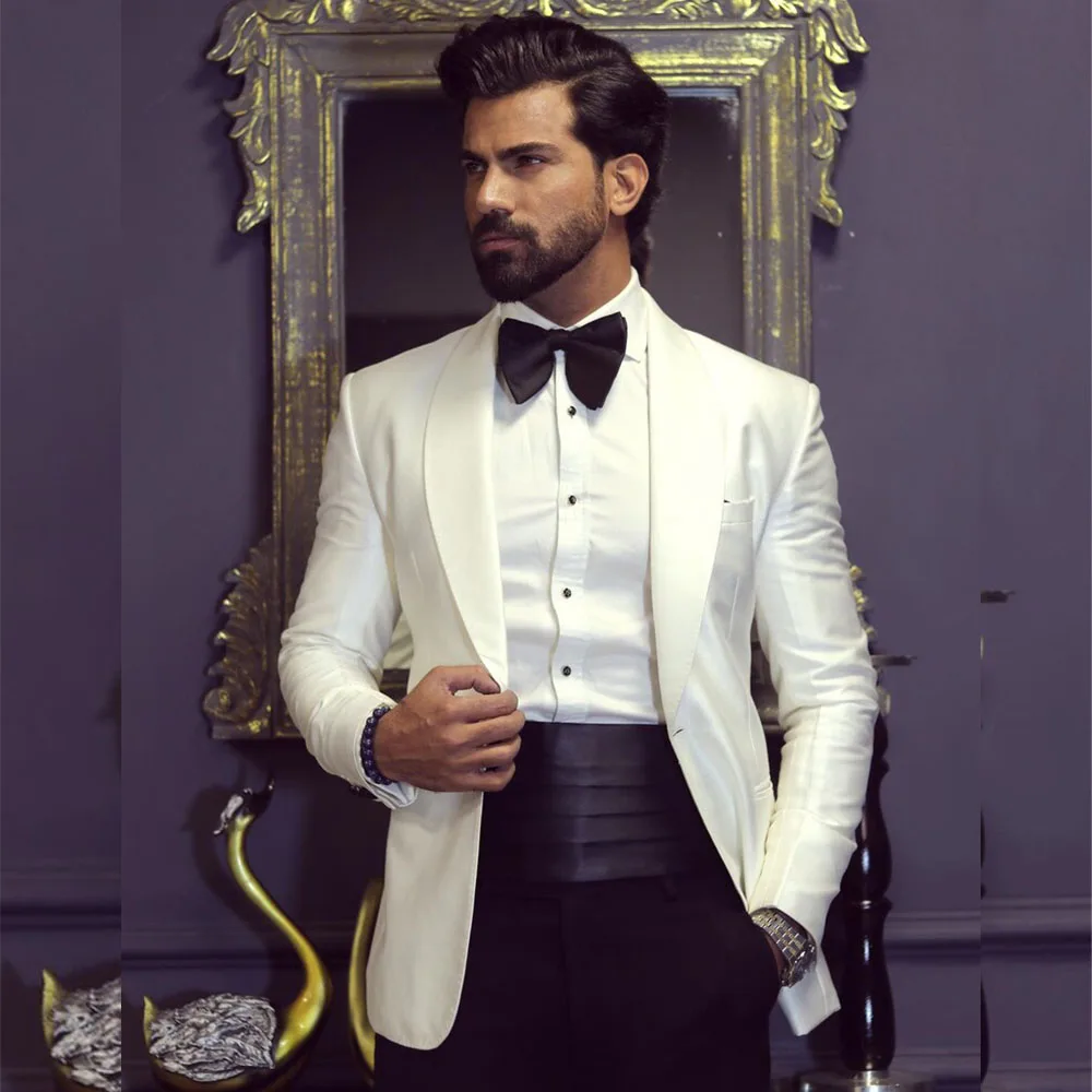 Men Formal Wear Wedding - Classic England Style White Jacket Black