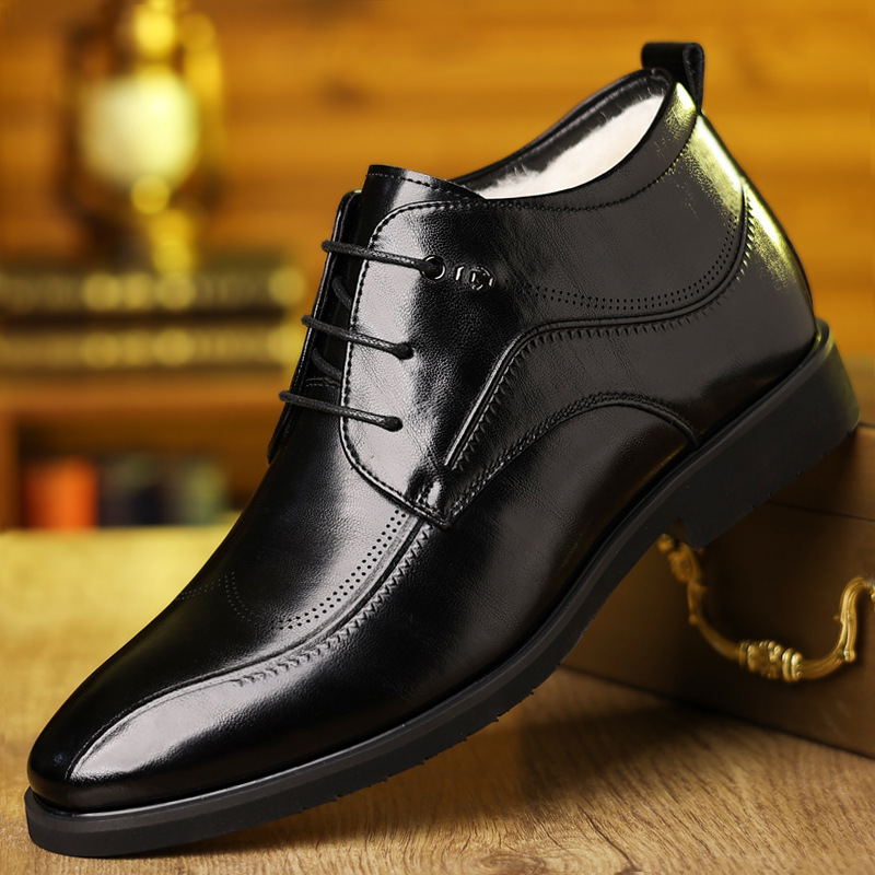 Men Formal Wear With Boots - Men's Winter Leather Shoes Velvet Thickening