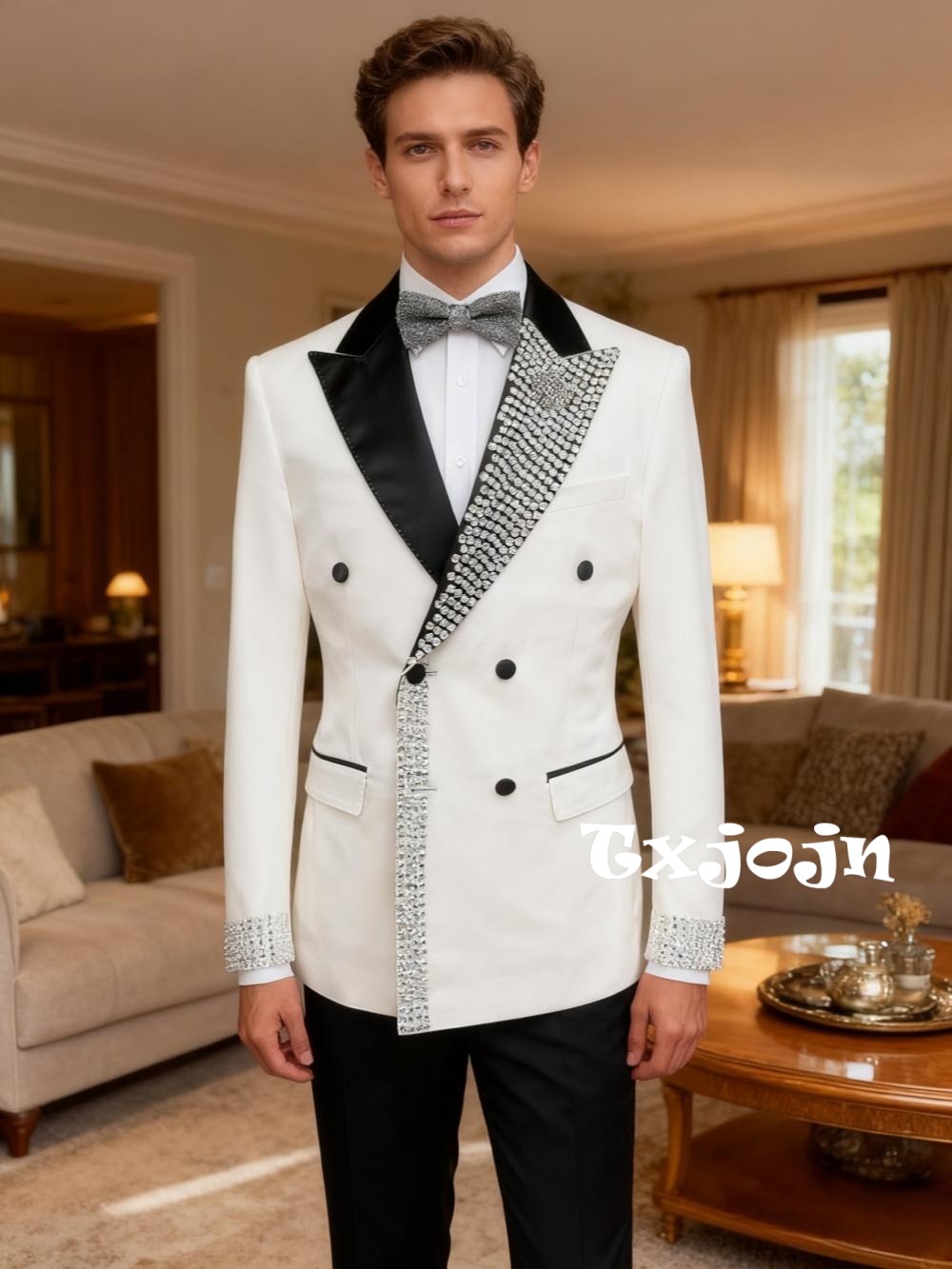 Men'S Formal Wear For Engagement - Dazzling Luxury Beaded Men's Slim Fit