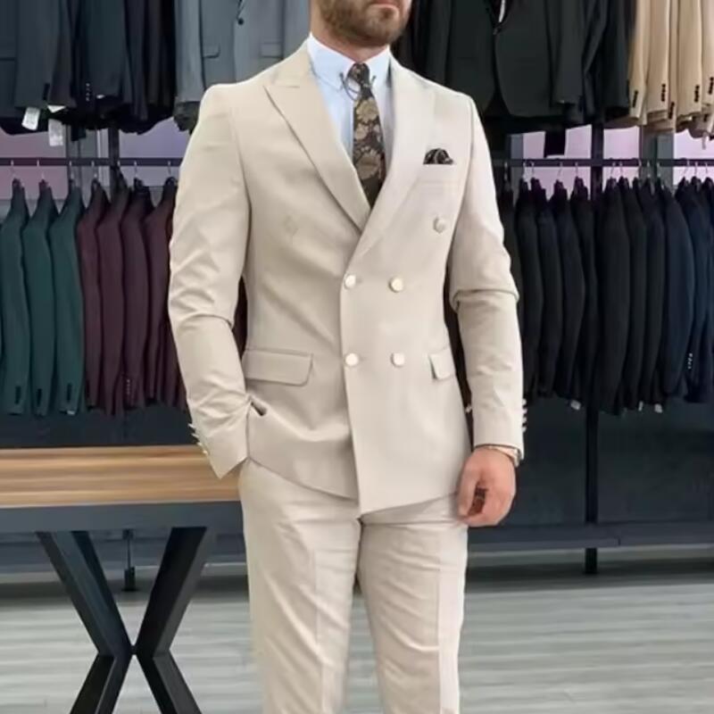 Men Formal Wear Wedding - New Beige Men Suits Double Breasted