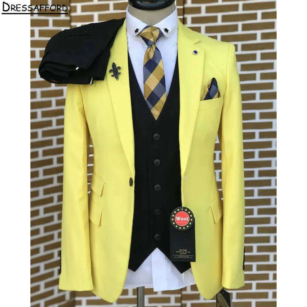 Formal Wear For Men Yellow - Yellow Elegant Men Business Formal Ocn