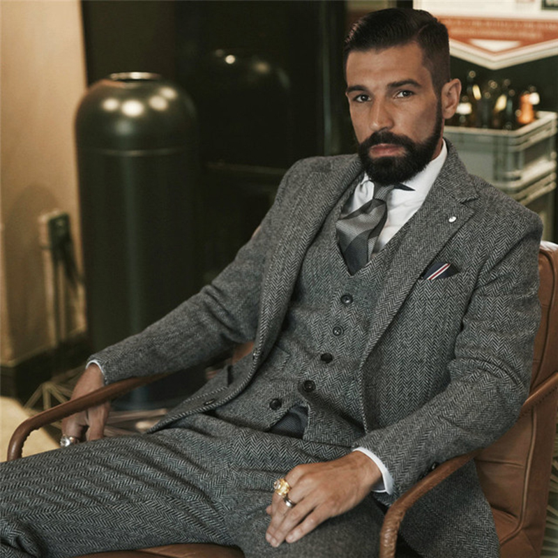 Men Formal Wear Wedding - Gray Wool Tweed Winter Suit for