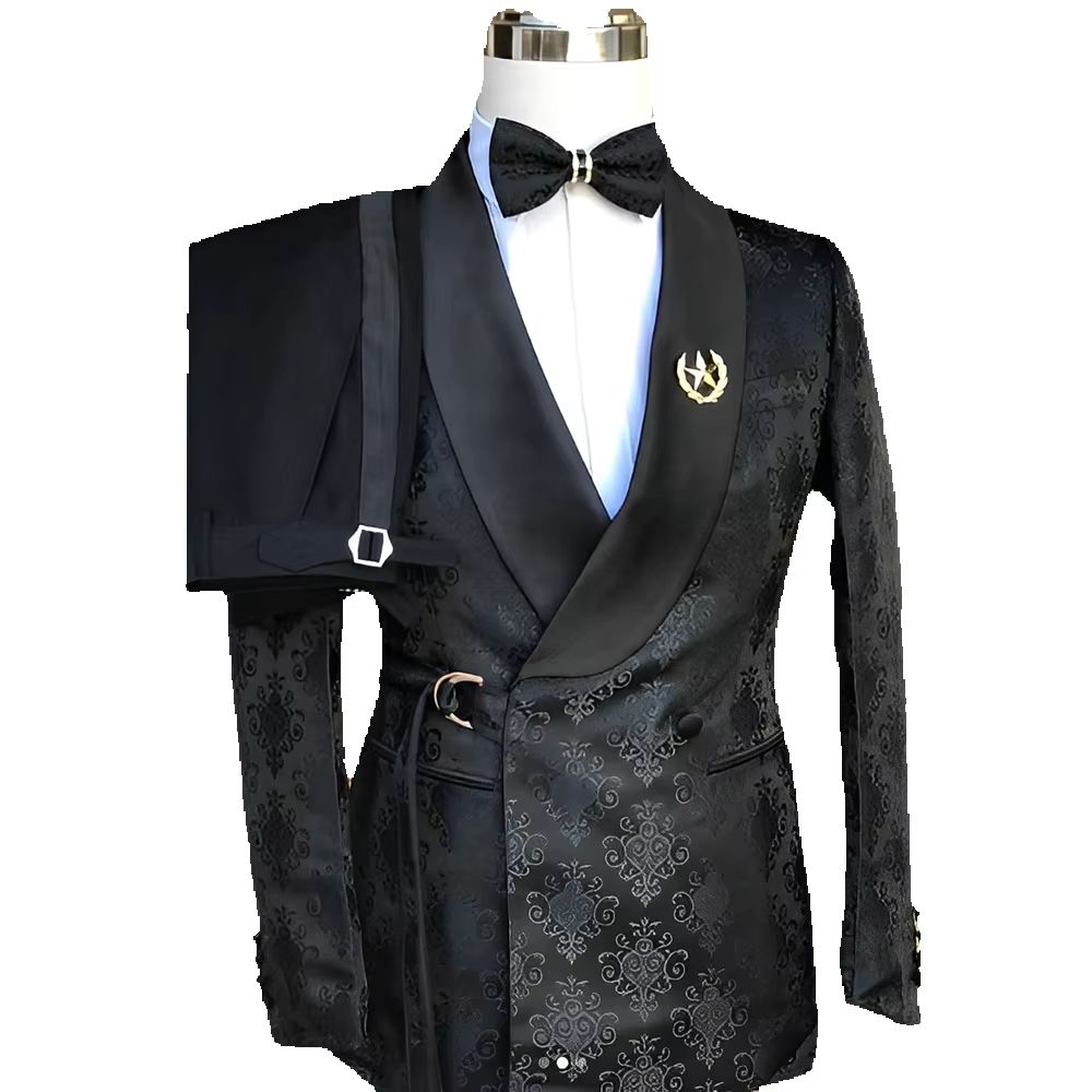 Black Pattern Men's Suit 2-pie - Men Formal Wear Wedding ulasan dan harga
