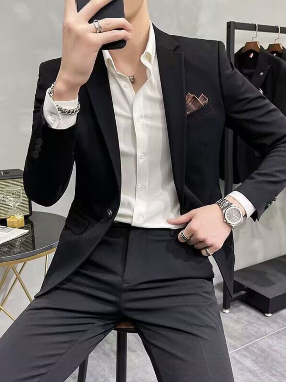 Busin Casual Slim Fit Tee Piec - Men'S Urban Formal Wear ulasan dan harga