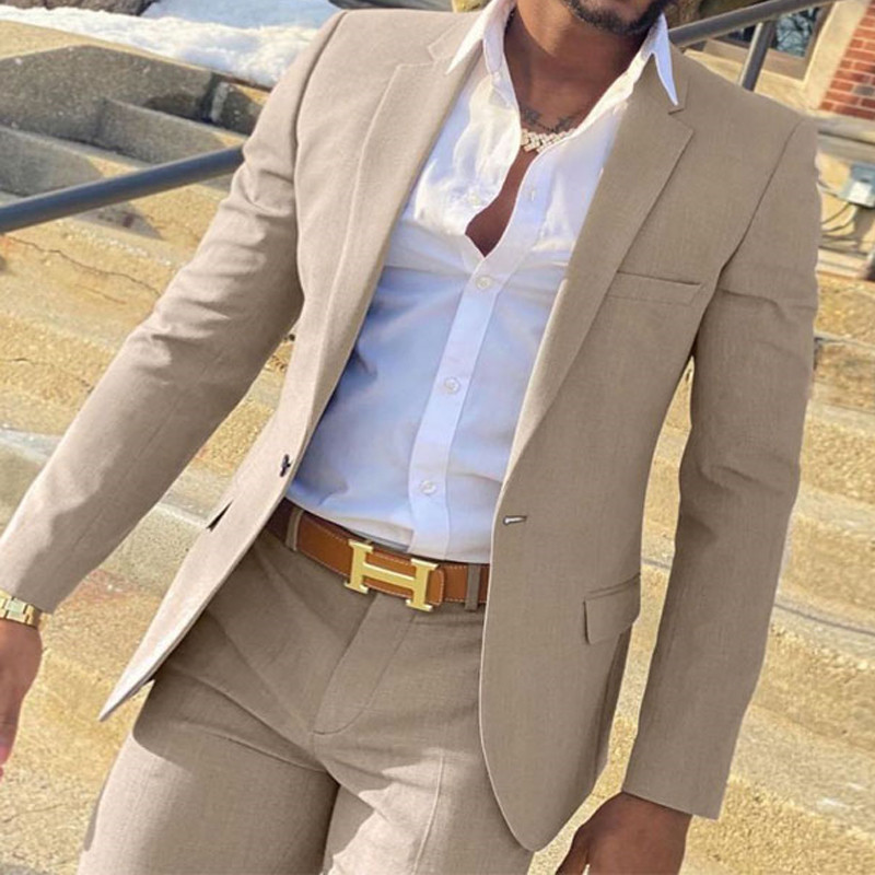 2 Pieces Beige Suit for Men Sl - Men Formal Wear Wedding ulasan dan harga