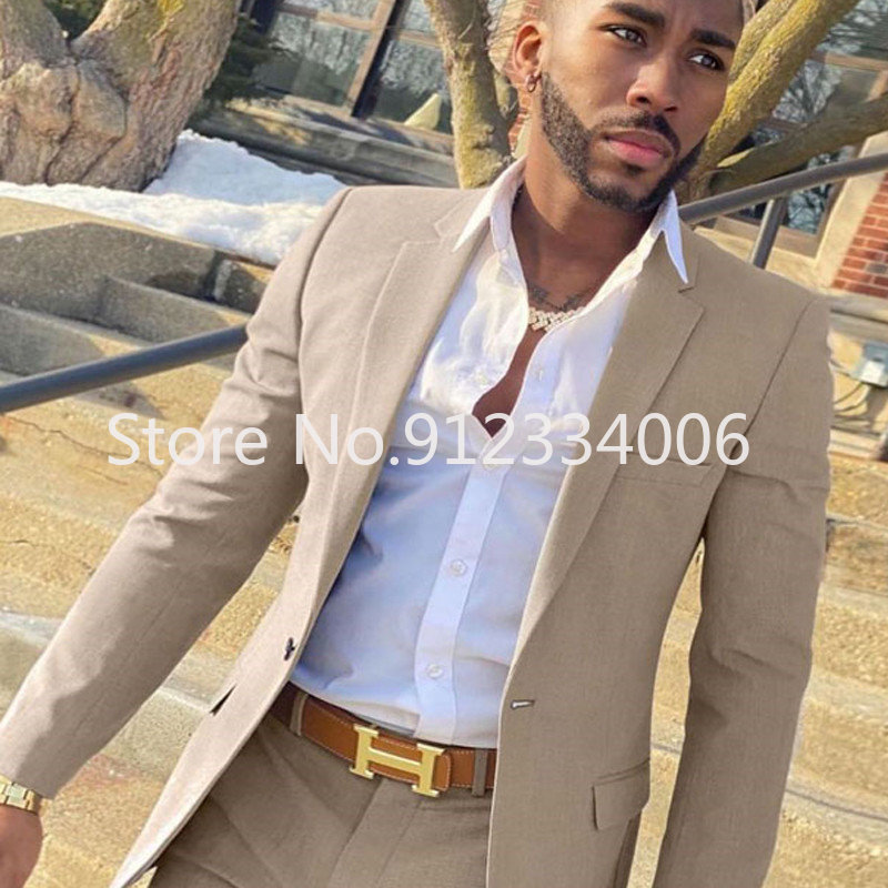 2 Pieces Beige Suit for Men Sl - Men Formal Wear Wedding ulasan dan harga