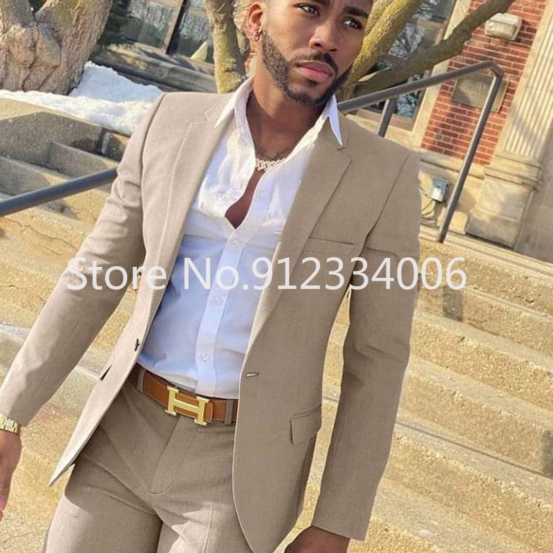 2 Pieces Beige Suit for Men Sl - Men Formal Wear Wedding ulasan dan harga
