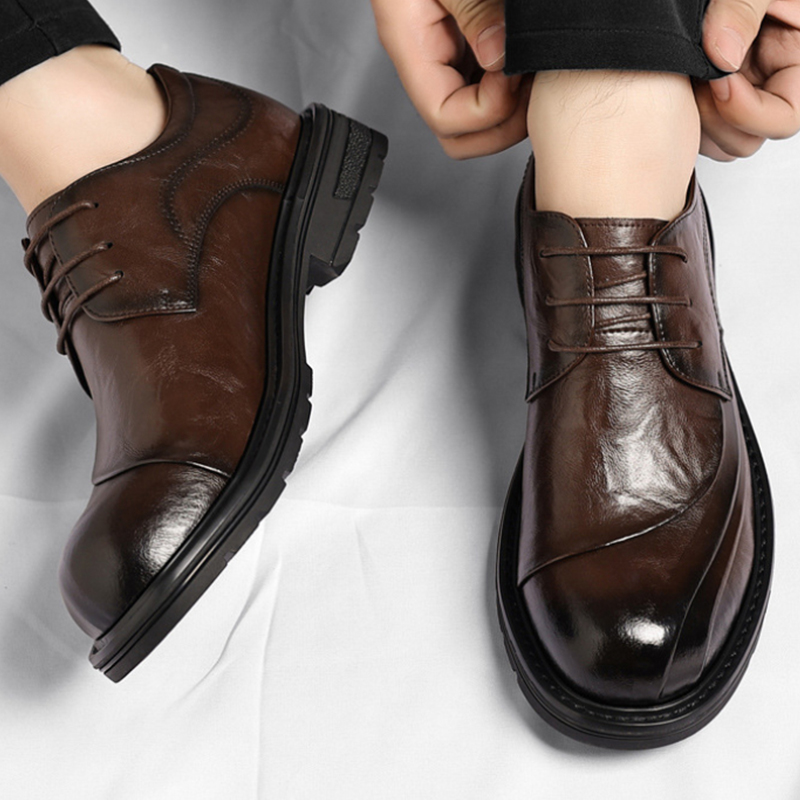 Brown Burnished Genuine Leathe - Men Formal Wear Wedding ulasan dan harga