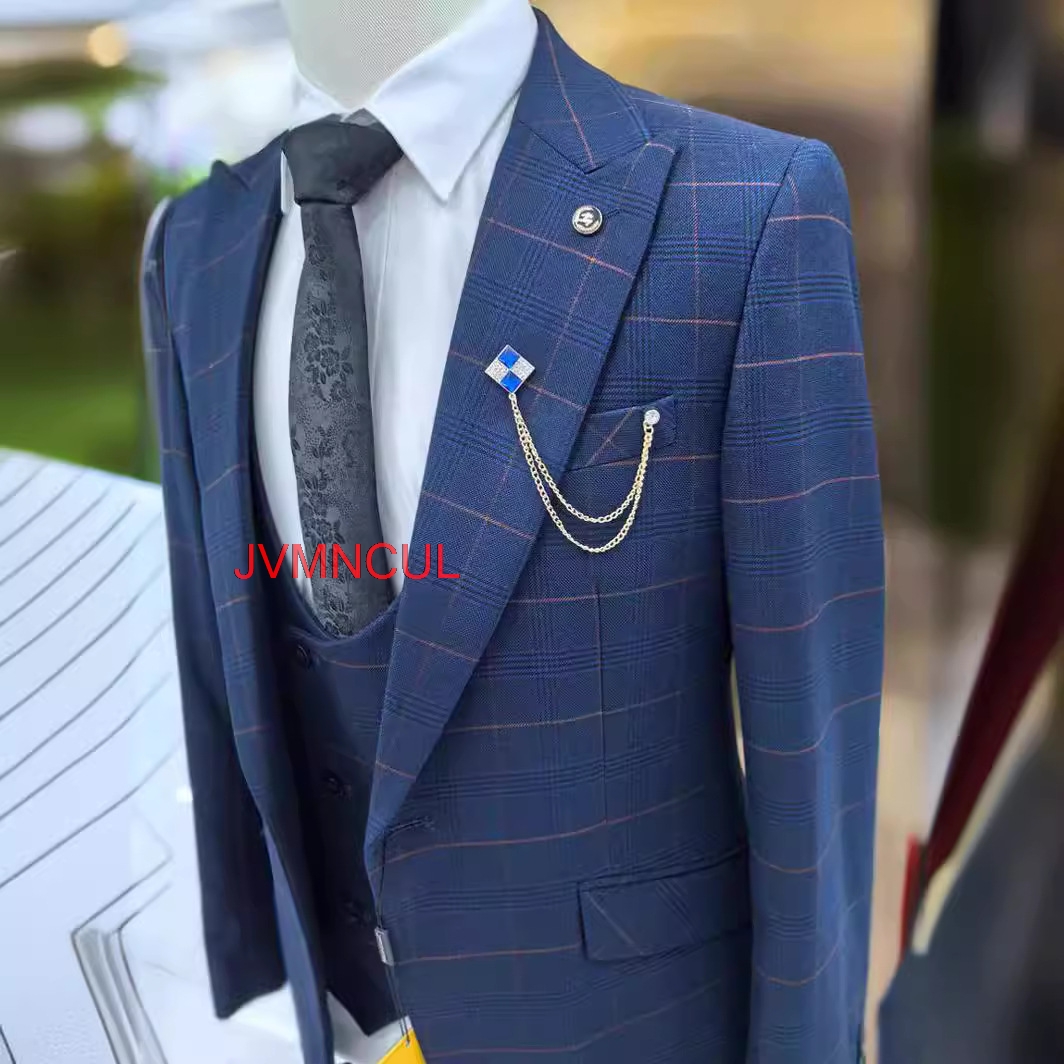 Men's Plaid 3 Piece Suit Slim  - Men Formal Wear Pants ulasan dan harga