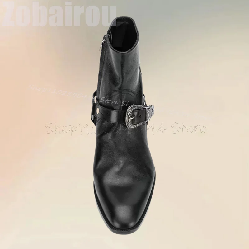 Black Buckle Decor Square Toe  - Men Formal Wear With Boots ulasan dan harga