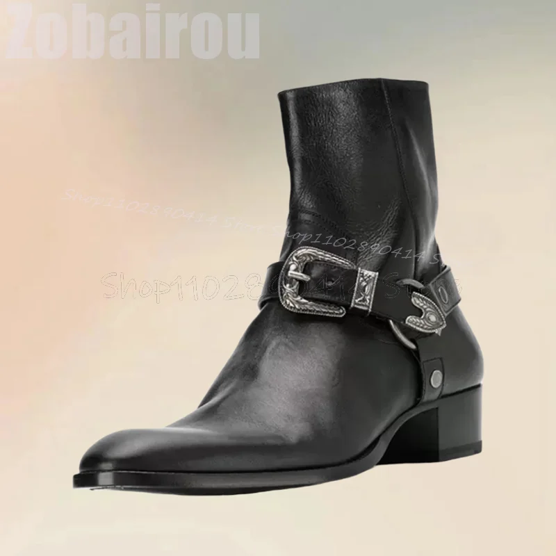 Black Buckle Decor Square Toe  - Men Formal Wear With Boots ulasan dan harga