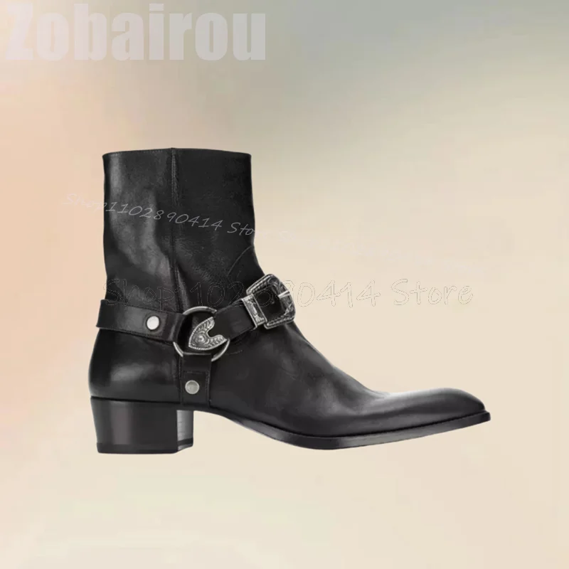 Black Buckle Decor Square Toe  - Men Formal Wear With Boots ulasan dan harga