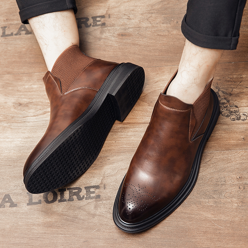High-top leather shoes are ver - Men Formal Wear With Boots ulasan dan harga