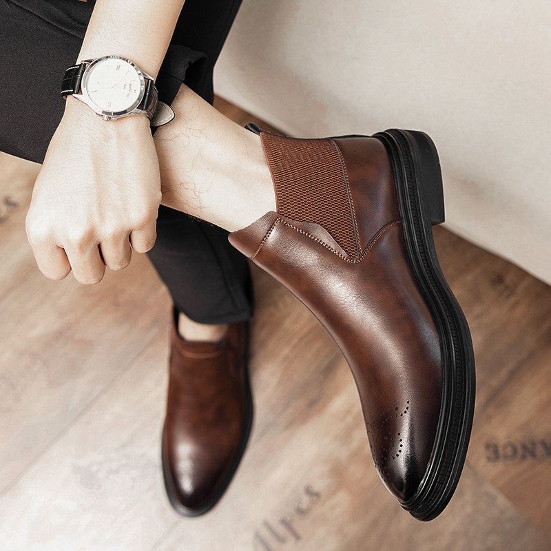 High-top leather shoes are ver - Men Formal Wear With Boots ulasan dan harga