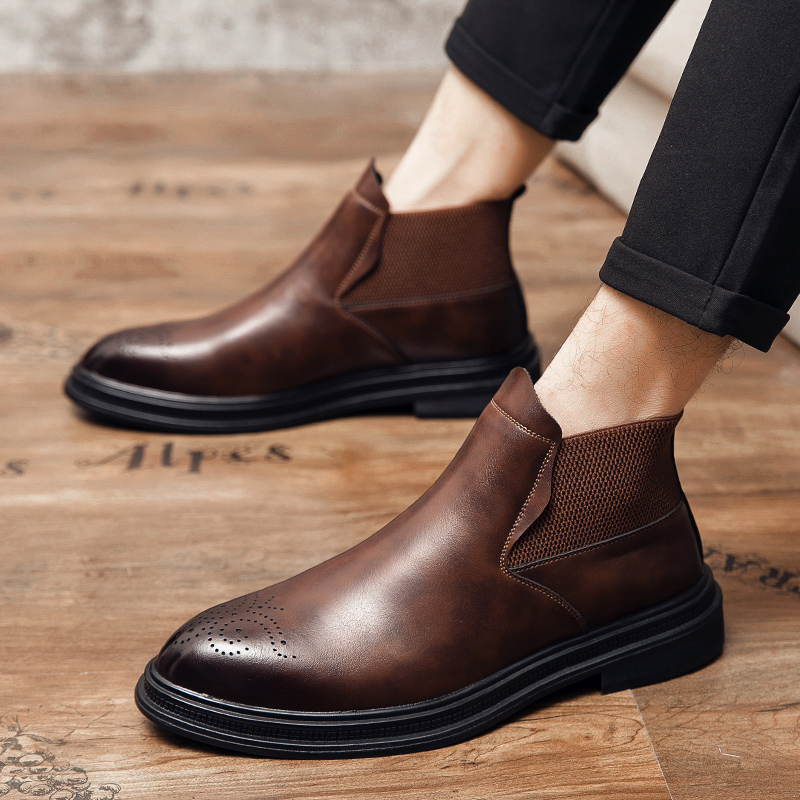High-top leather shoes are ver - Men Formal Wear With Boots ulasan dan harga
