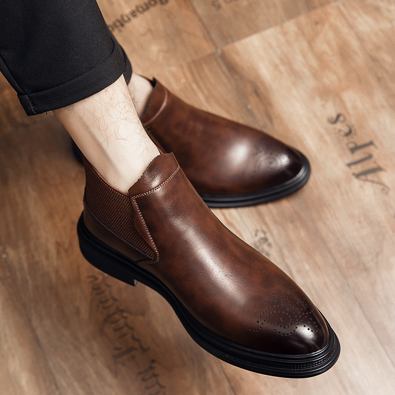 High-top leather shoes are ver - Men Formal Wear With Boots ulasan dan harga