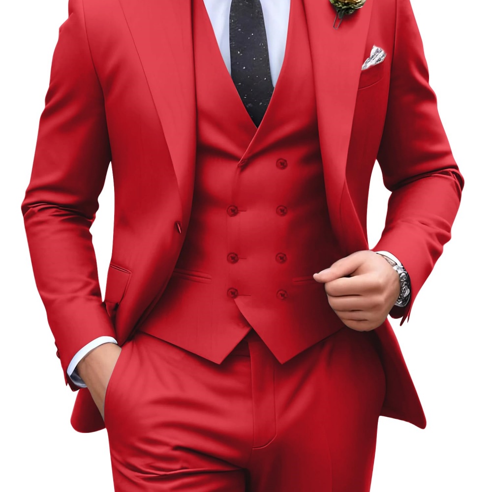3 Pieces Solid Color Men Suits - Men Formal Wear Pants ulasan dan harga