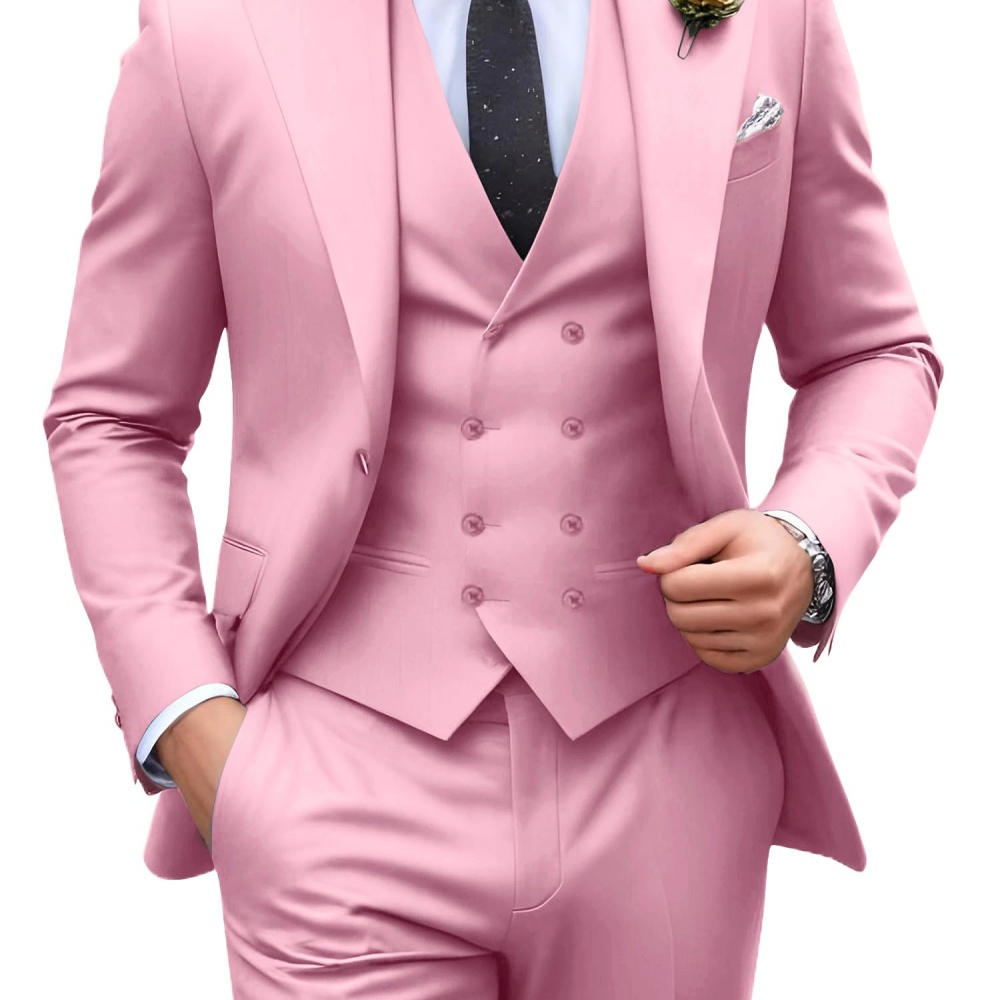 3 Pieces Solid Color Men Suits - Men Formal Wear Pants ulasan dan harga