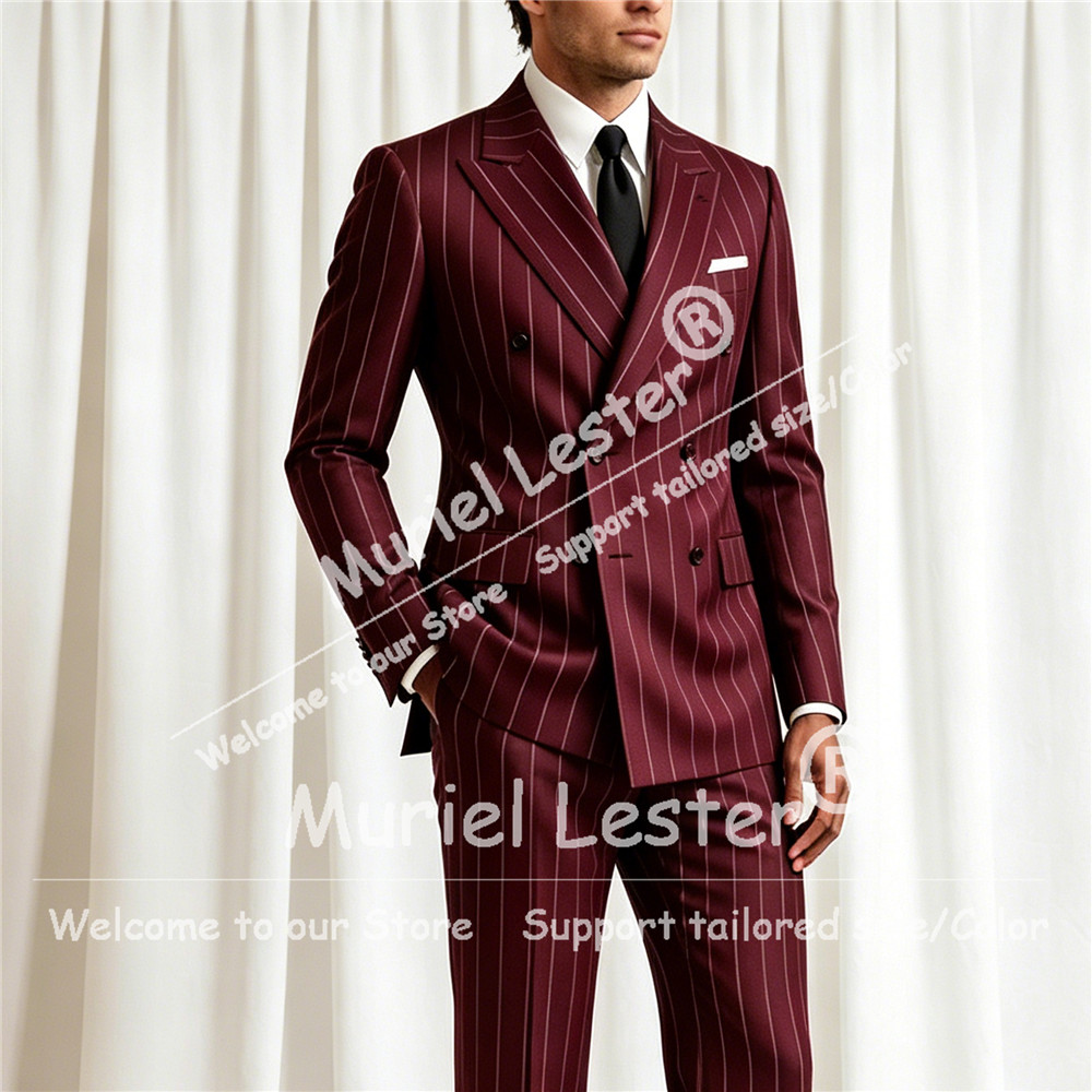 Elegant Stripes Suit Men 2 Pie - Men Formal Wear Pants ulasan dan harga