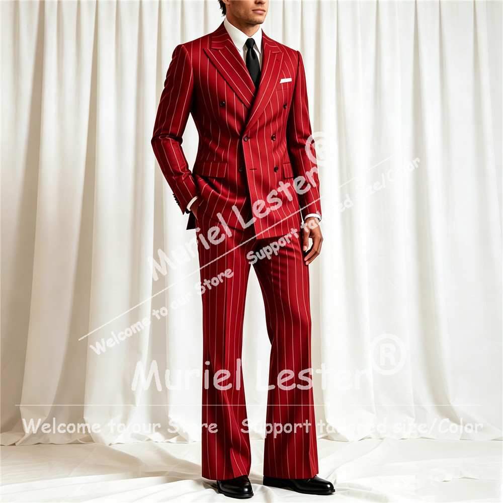 Elegant Stripes Suit Men 2 Pie - Men Formal Wear Pants ulasan dan harga