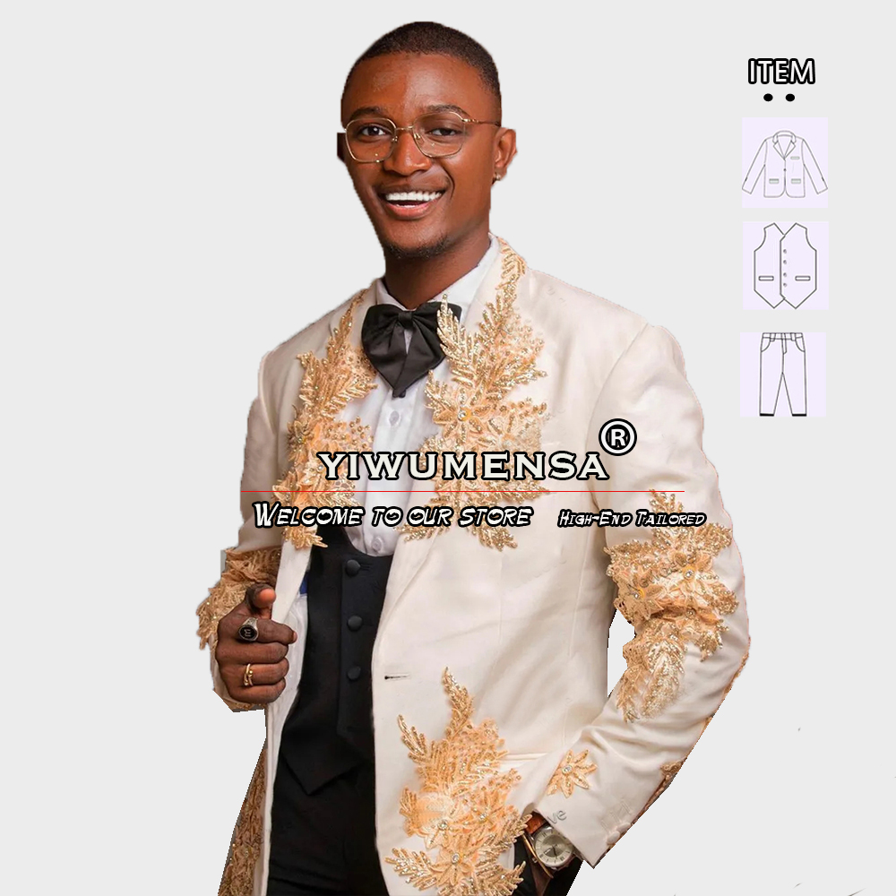 Customized 3 Pieces Suits Men  - Men Formal Wear Wedding ulasan dan harga