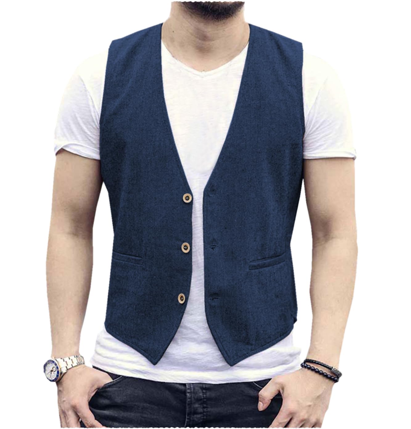 Linen Men Vest Wedding Groom S - Men Formal Wear Wedding ulasan dan harga