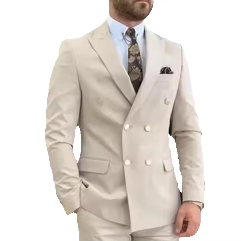 New Beige Men Suits Double Bre - Men Formal Wear Wedding ulasan dan harga