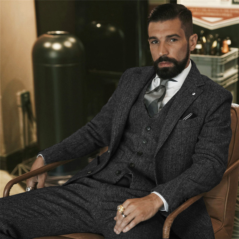 Gray Wool Tweed Winter Suit fo - Men Formal Wear Wedding ulasan dan harga