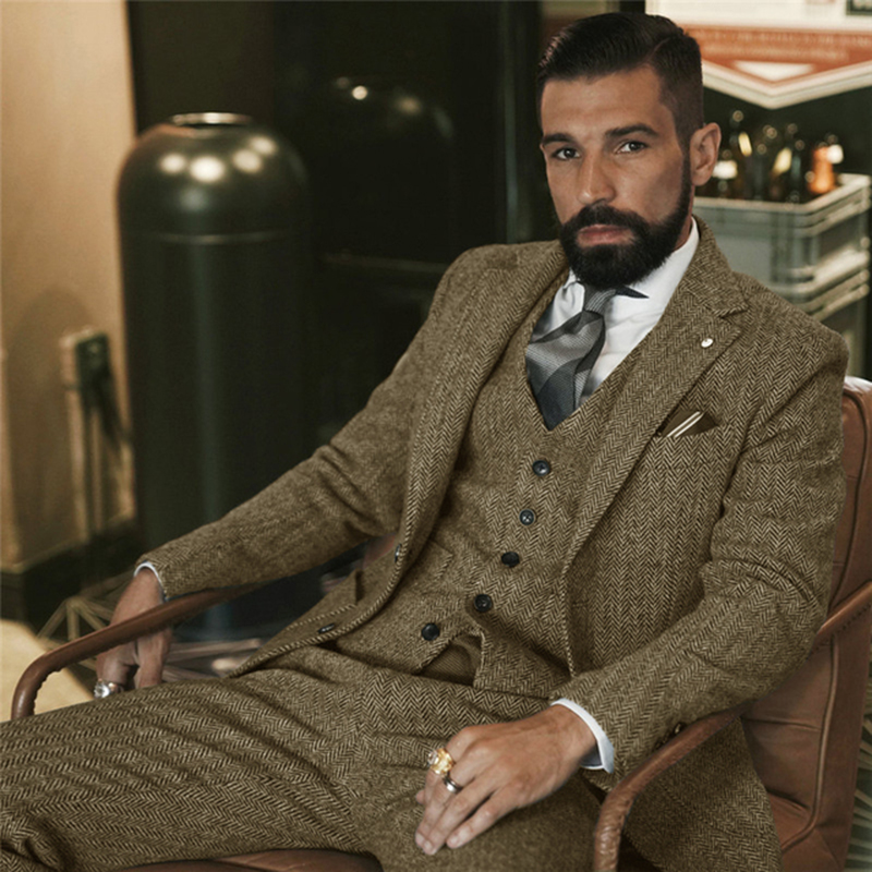 Gray Wool Tweed Winter Suit fo - Men Formal Wear Wedding ulasan dan harga