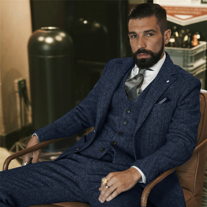 Gray Wool Tweed Winter Suit fo - Men Formal Wear Wedding ulasan dan harga